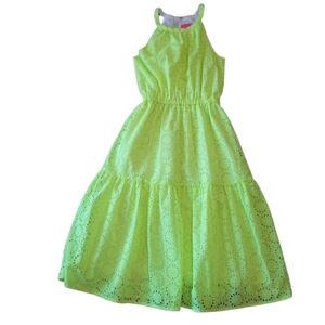 Lilly Pulitzer Alda Midi Dress Prickly Pear Yellow Neon Eyelet Sleeveless Tiered